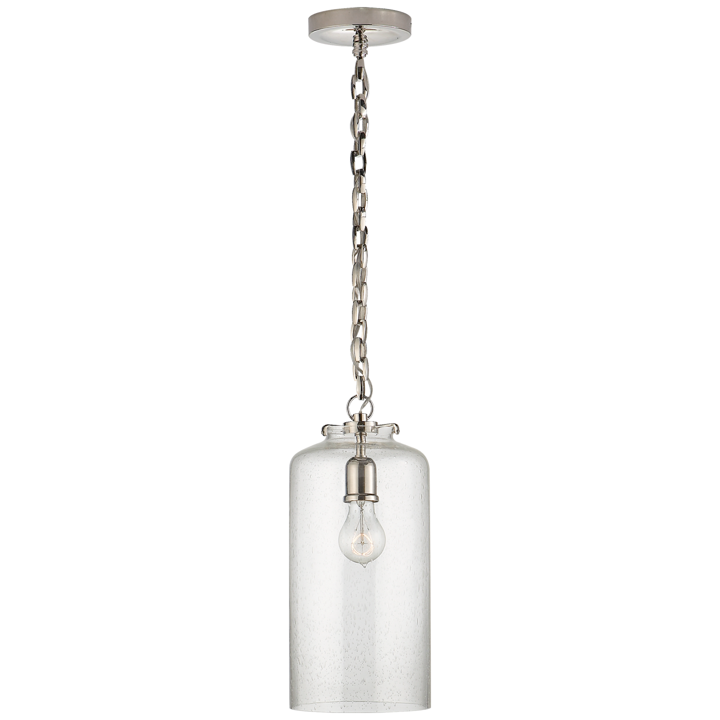 Katie Cylinder Pendant in Polished Nickel with Seeded Glass