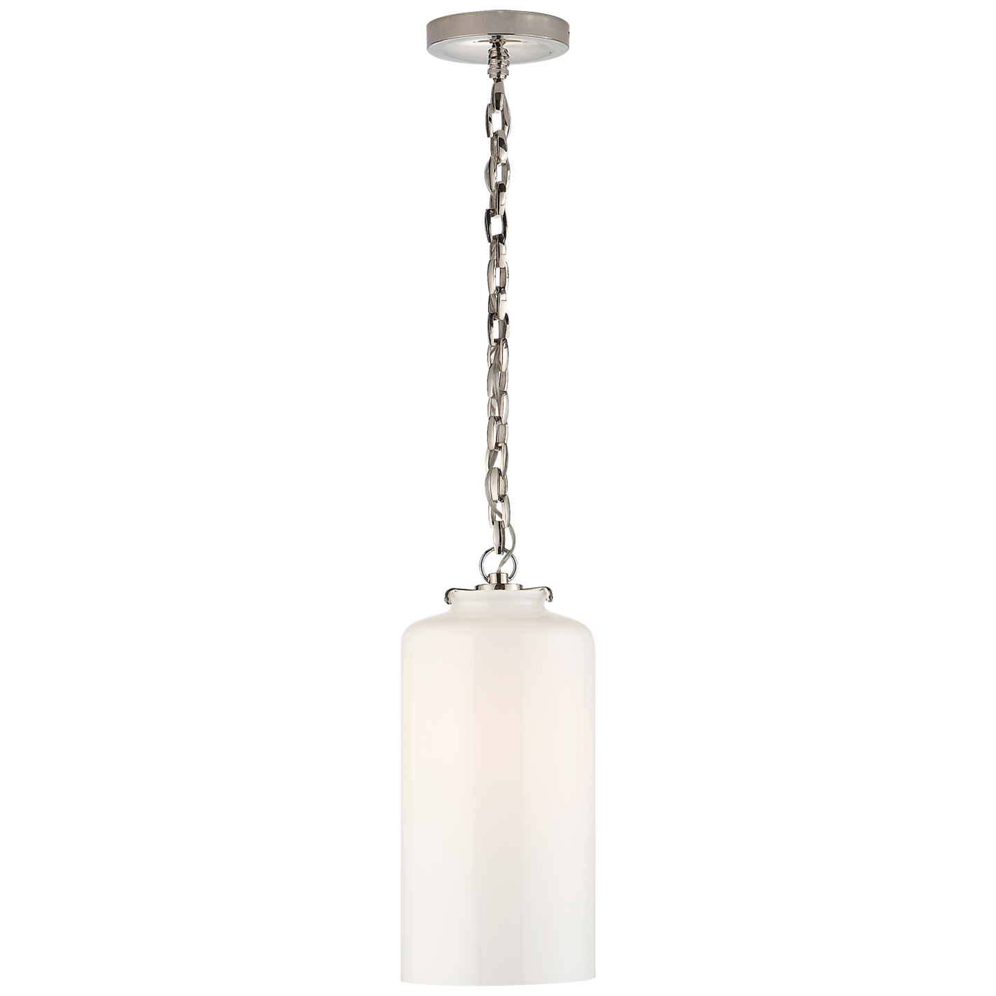 Katie Cylinder Pendant in Polished Nickel with White Glass