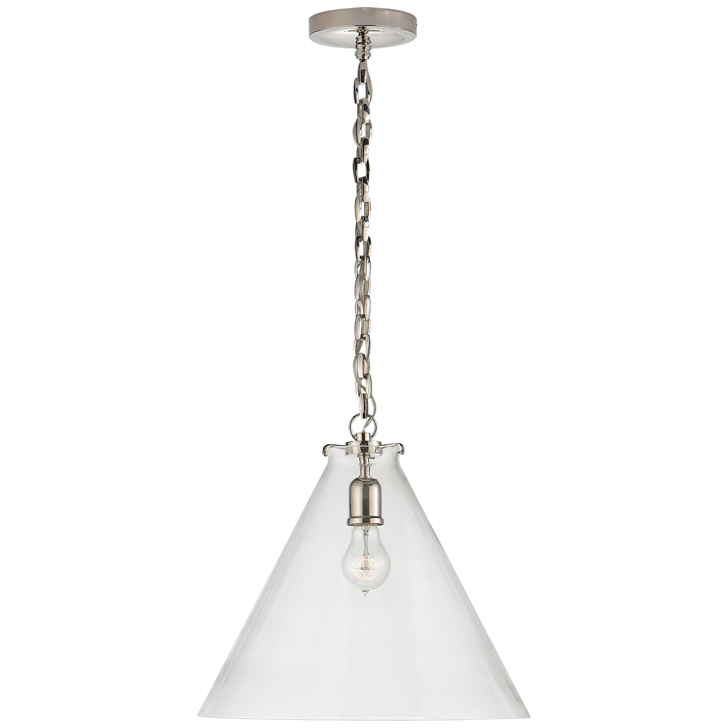 Katie Conical Pendant in Polished Nickel with Clear Glass
