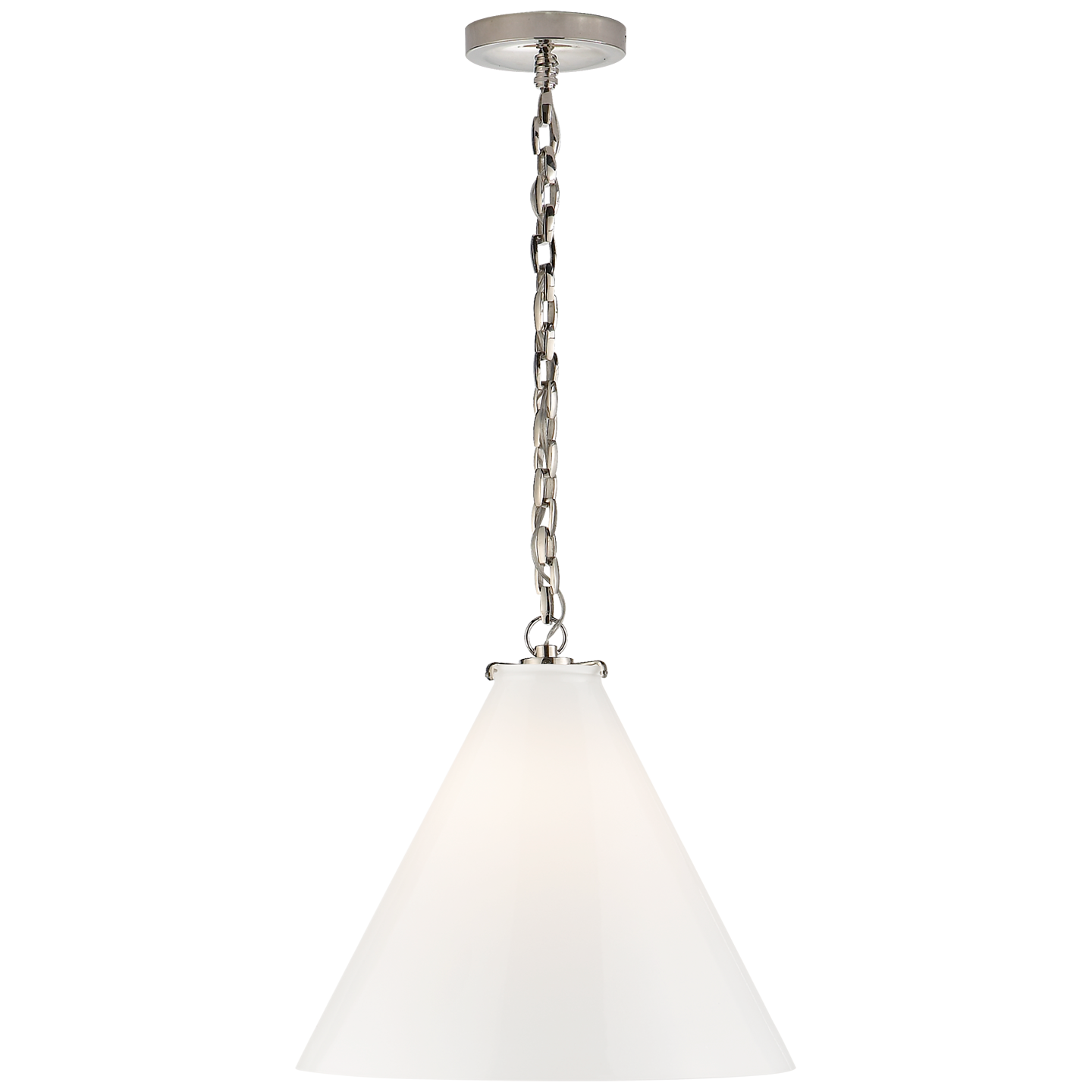 Katie Conical Pendant in Polished Nickel with White Glass