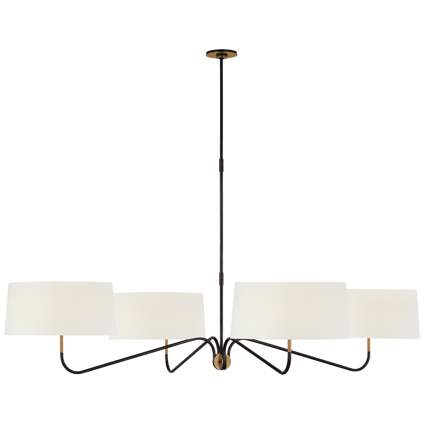 Canto Grande Four Arm Chandelier in Bronze and Brass with Linen Shades