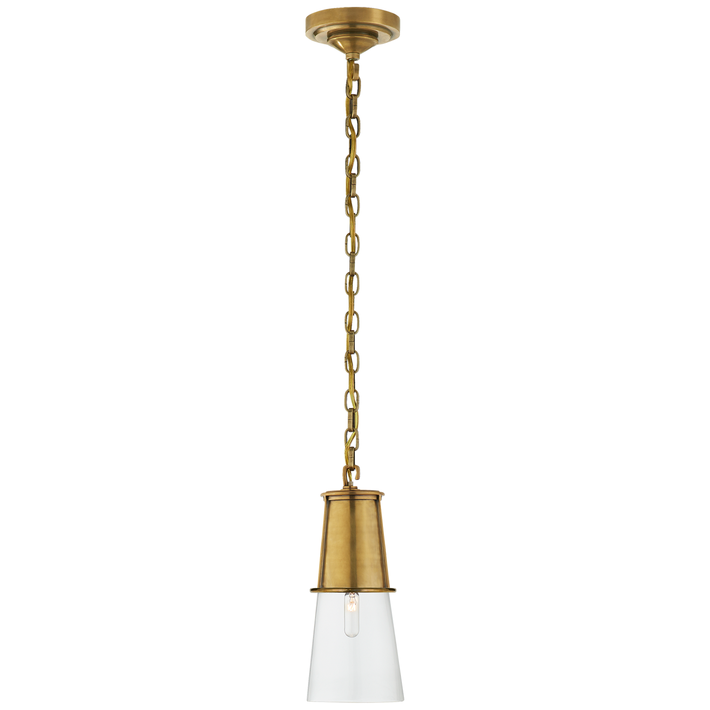 Robinson Small Pendant in Hand-Rubbed Antique Brass with Clear Glass