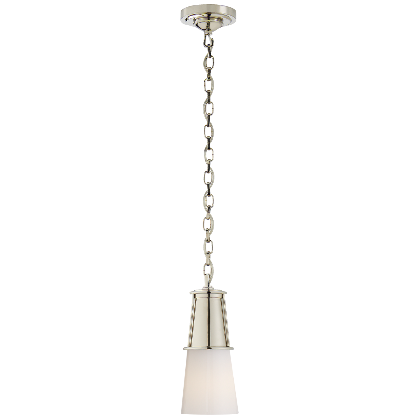 Robinson Small Pendant in Polished Nickel with White Glass