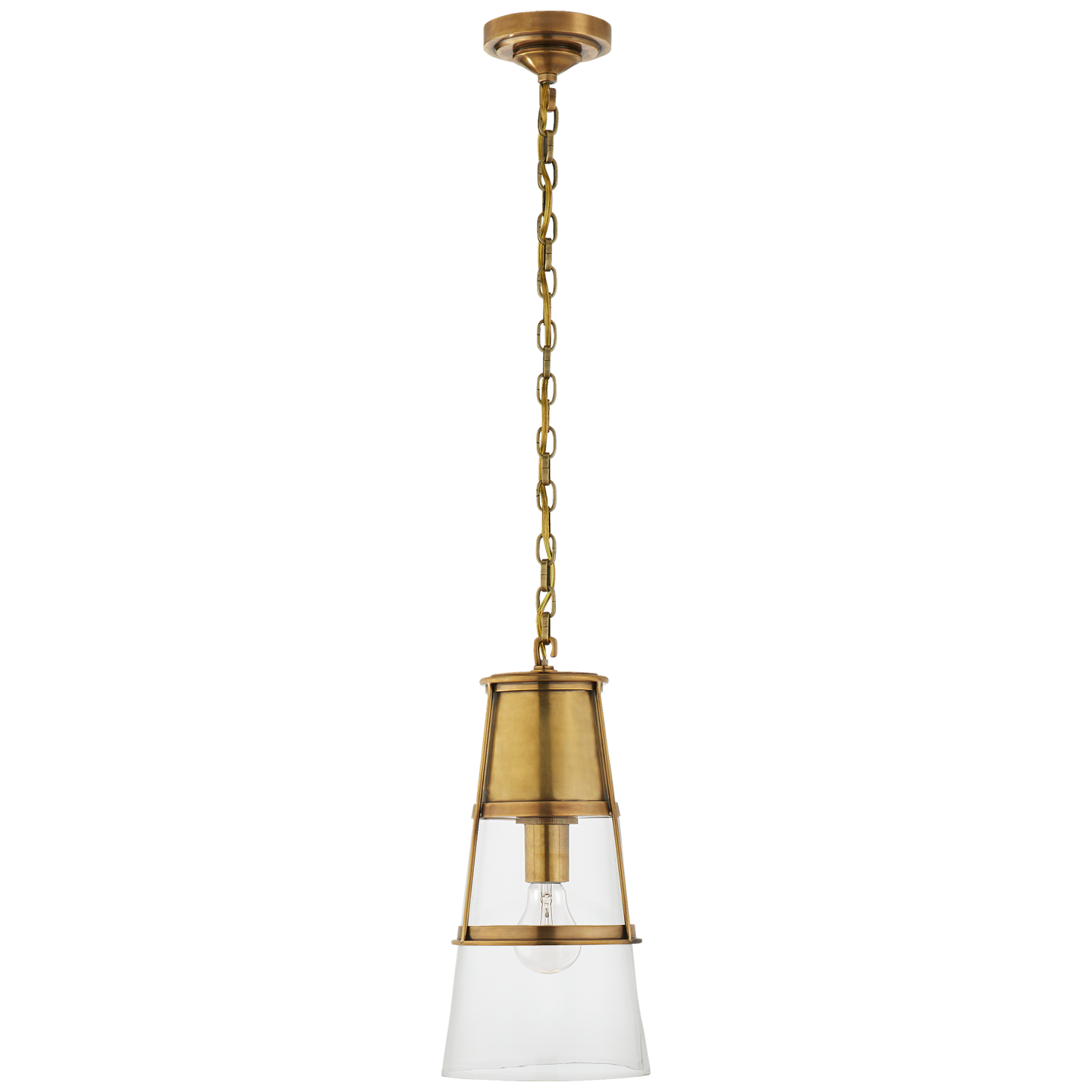 Robinson Medium Pendant in Hand-Rubbed Antique Brass with Clear Glass