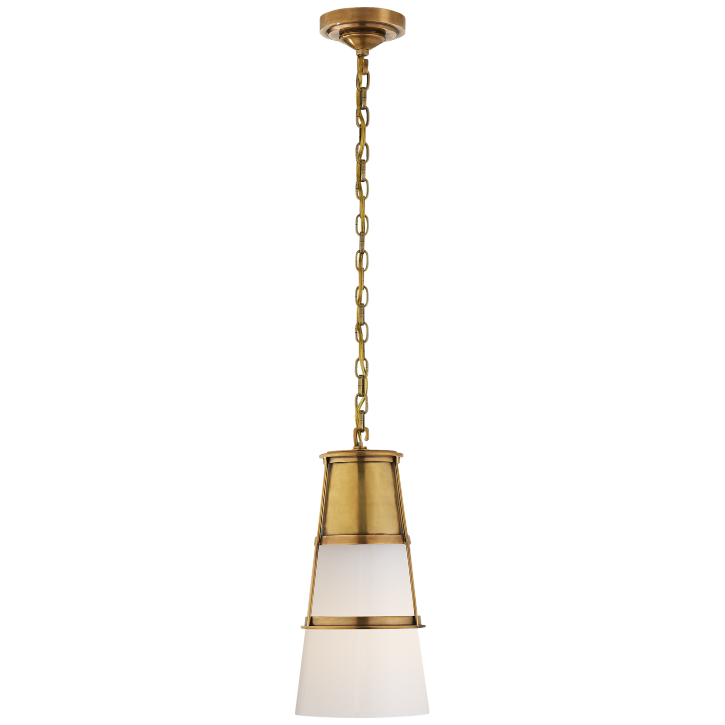 Robinson Medium Pendant in Hand-Rubbed Antique Brass with White Glass
