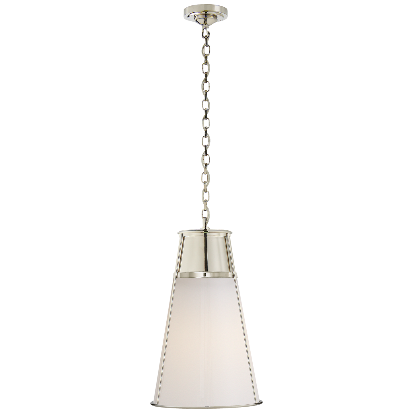 Robinson Large Pendant in Polished Nickel with White Glass