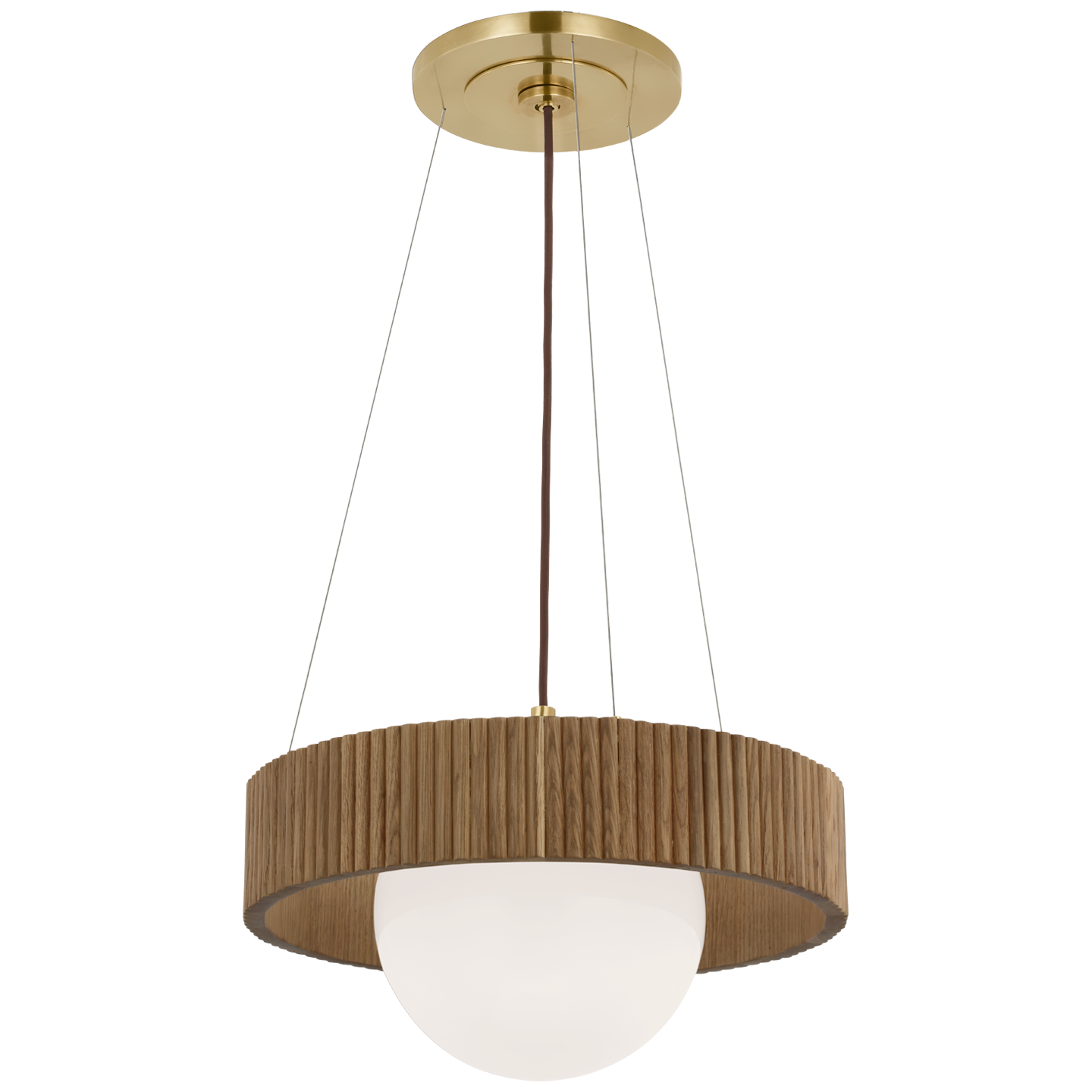 Arena 18" Ring and Globe Chandelier in Hand-Rubbed Antique Brass and Natural Oak with White Glass