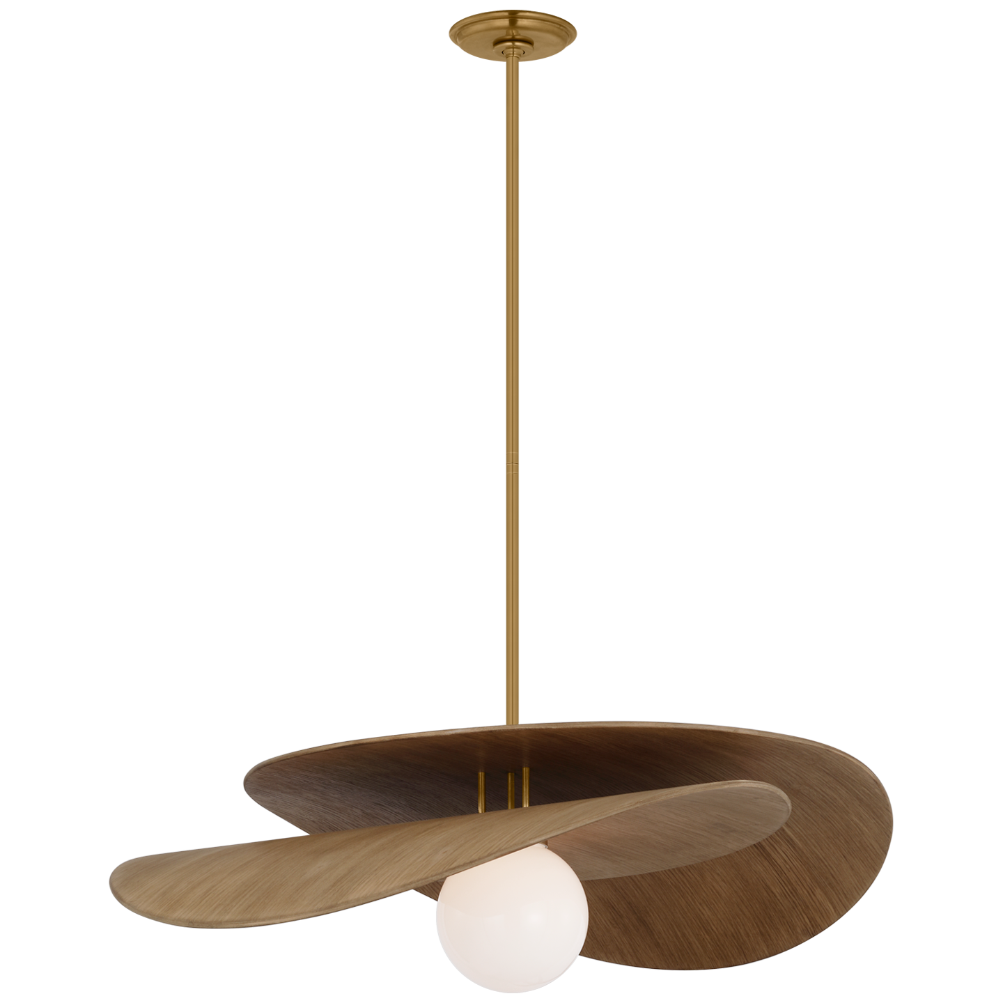 Mahalo 32" Tiered Pendant in Hand-Rubbed Antique Brass and Natural Oak with White Glass