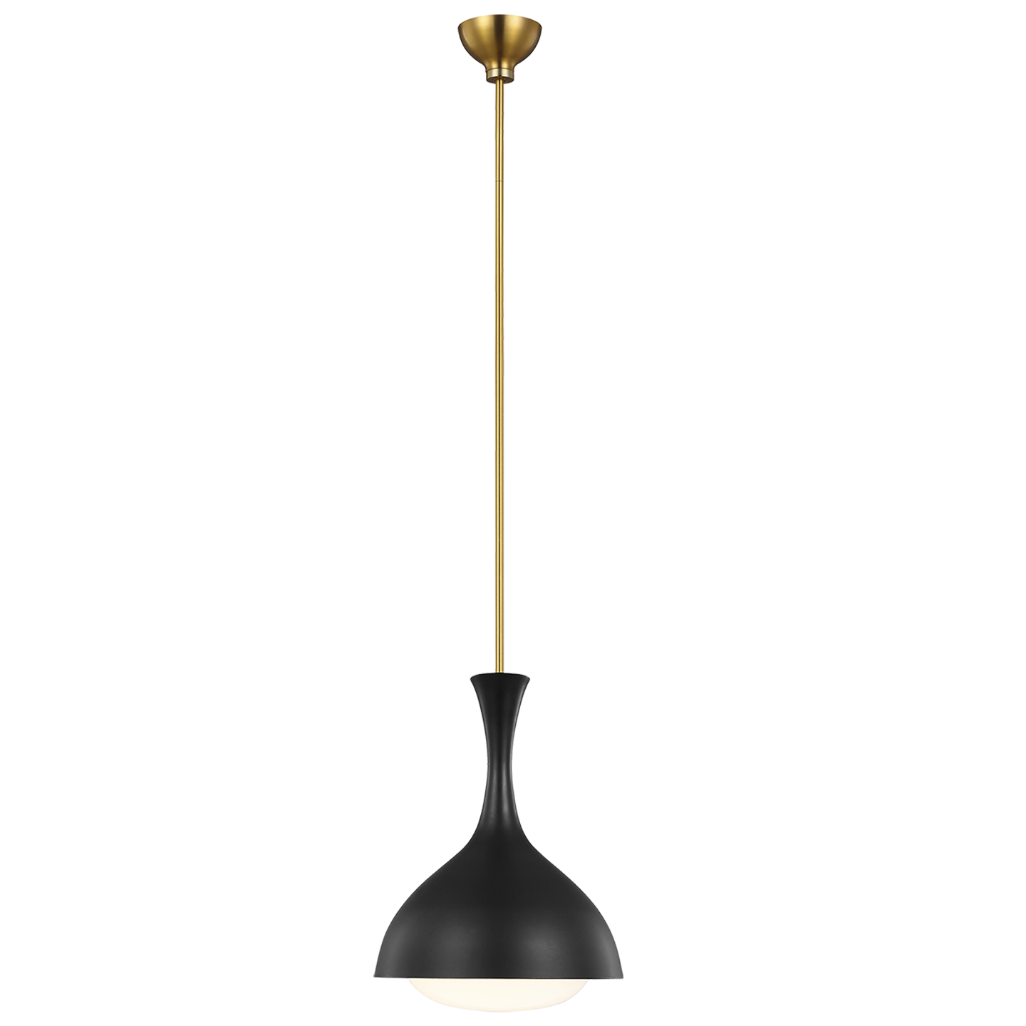 Lucerne One Light Small Pendant in Midnight Black and Burnished Brass with White Glass