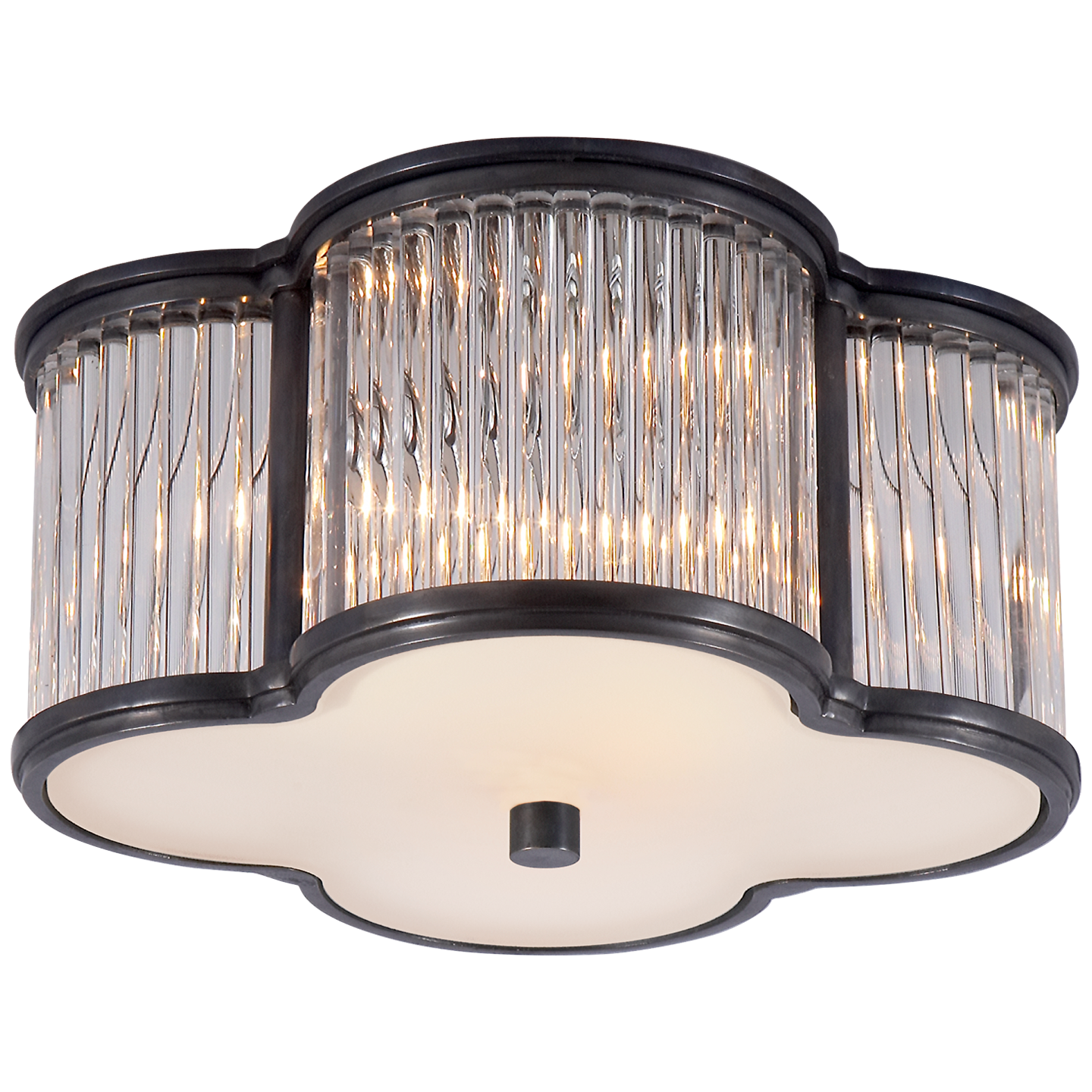 Basil Small Flush Mount in Gun Metal and Clear Glass Rods with Frosted Glass