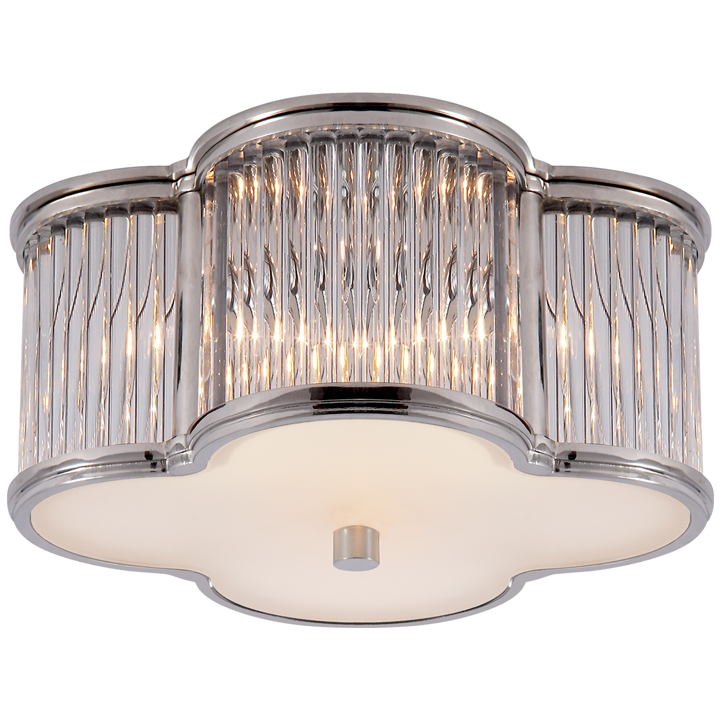 Basil Small Flush Mount in Polished Nickel and Clear Glass Rods with Frosted Glass