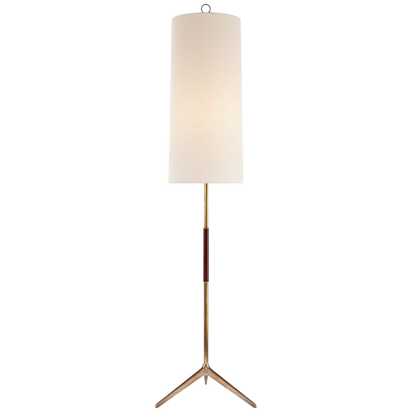 Frankfort Floor Lamp in Hand-Rubbed Antique Brass with Mahogany Accents and Linen Shade