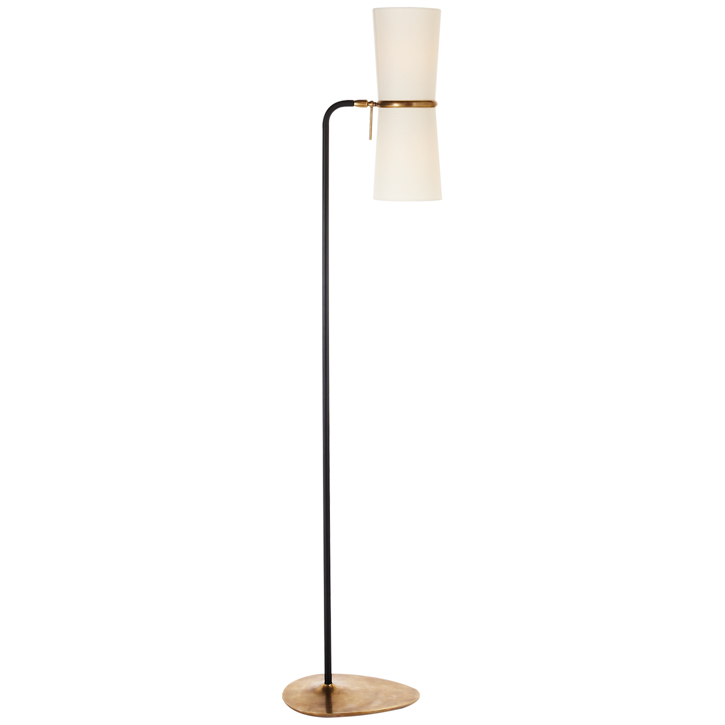 Clarkson Floor Lamp in Black and Hand-Rubbed Antique Brass with Linen Shades
