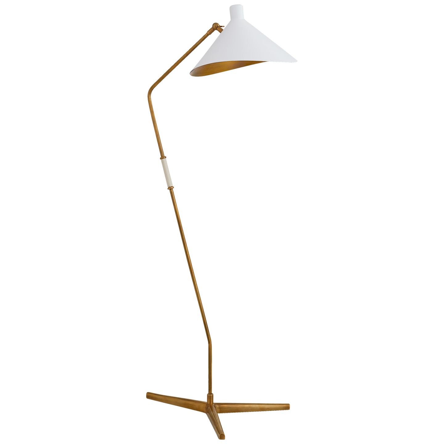 Mayotte Large Offset Floor Lamp in Hand-Rubbed Antique Brass with White Shade