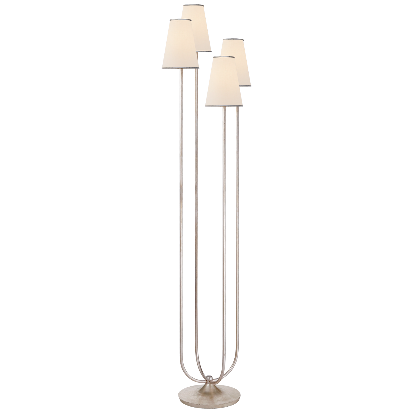 Montreuil Floor Lamp in Burnished Silver Leaf with Linen Shades