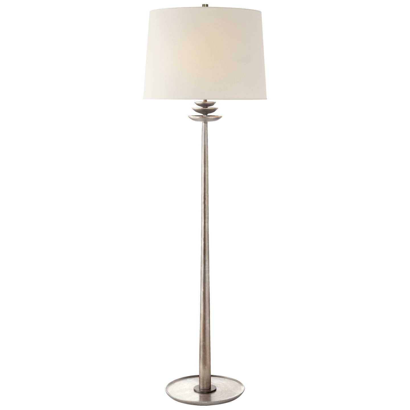 Beaumont Floor Lamp in Burnished Silver Leaf with Linen Shade