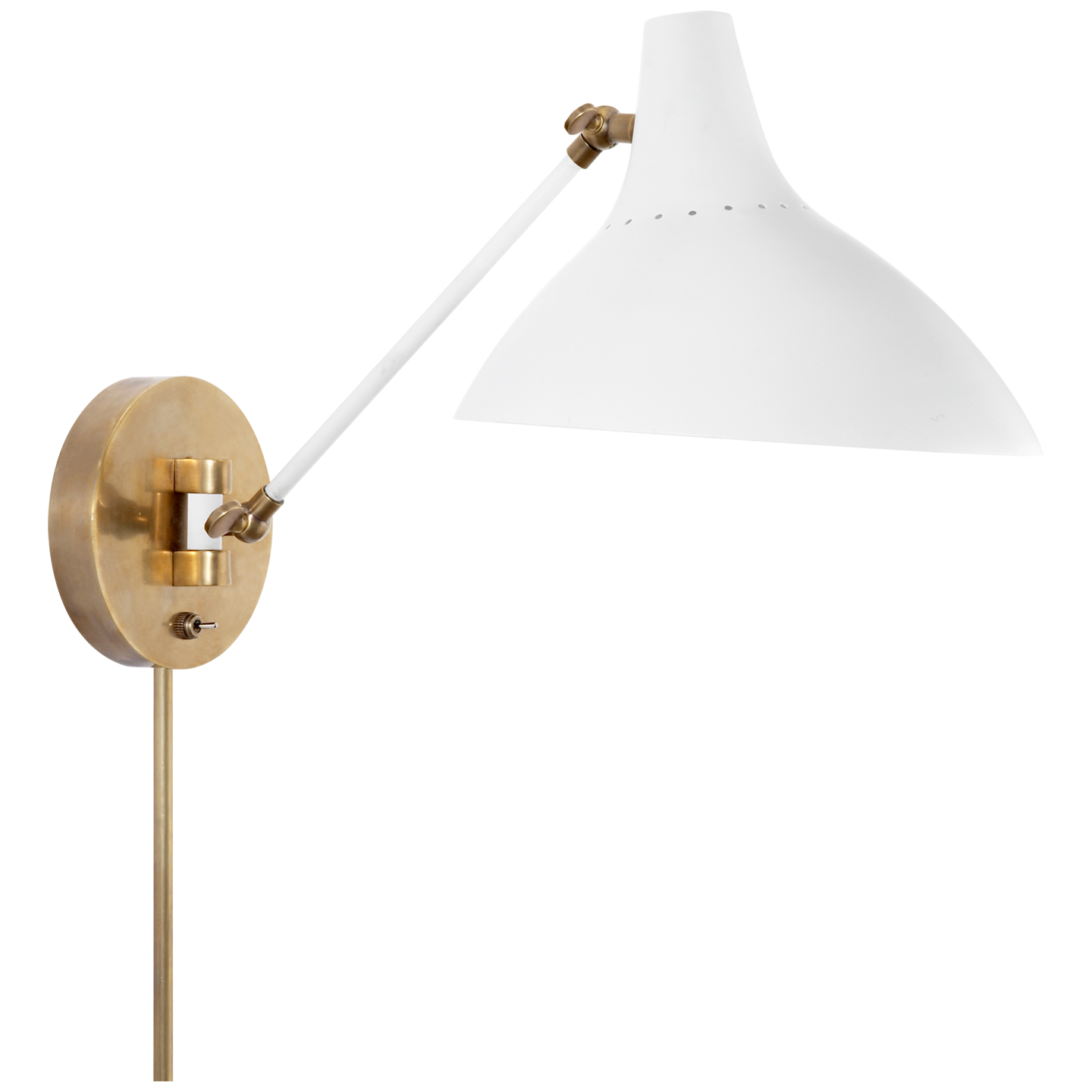 Charlton Wall Light in White and Hand-Rubbed Antique Brass
