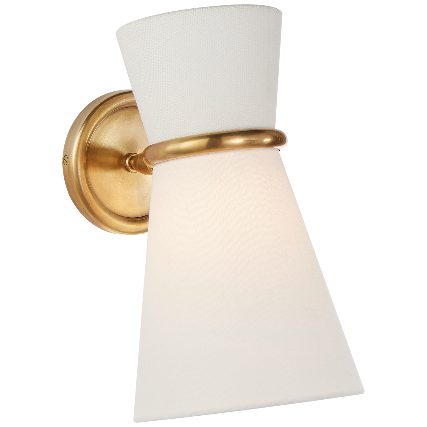 Clarkson Small Single Pivoting Sconce in Hand-Rubbed Antique Brass with Linen Shade