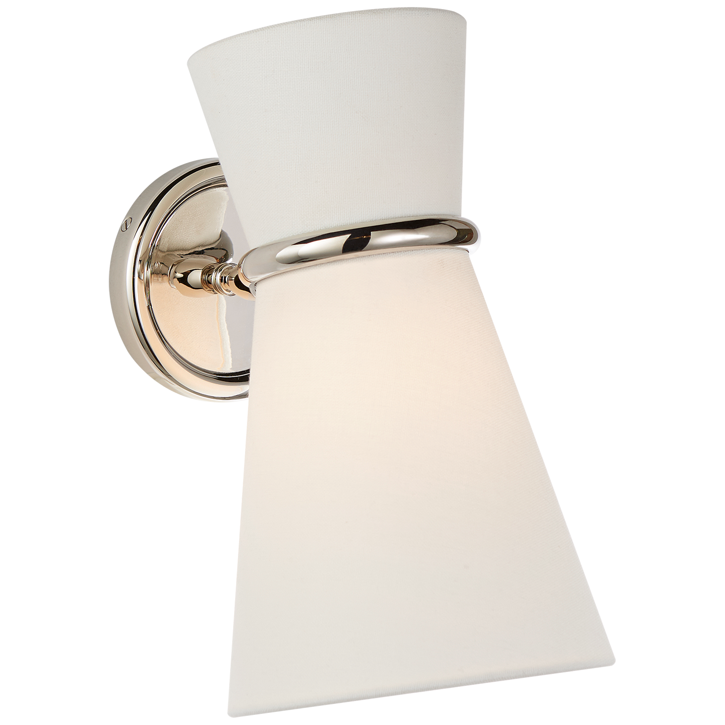 Clarkson Small Single Pivoting Sconce in Polished Nickel with Linen Shade