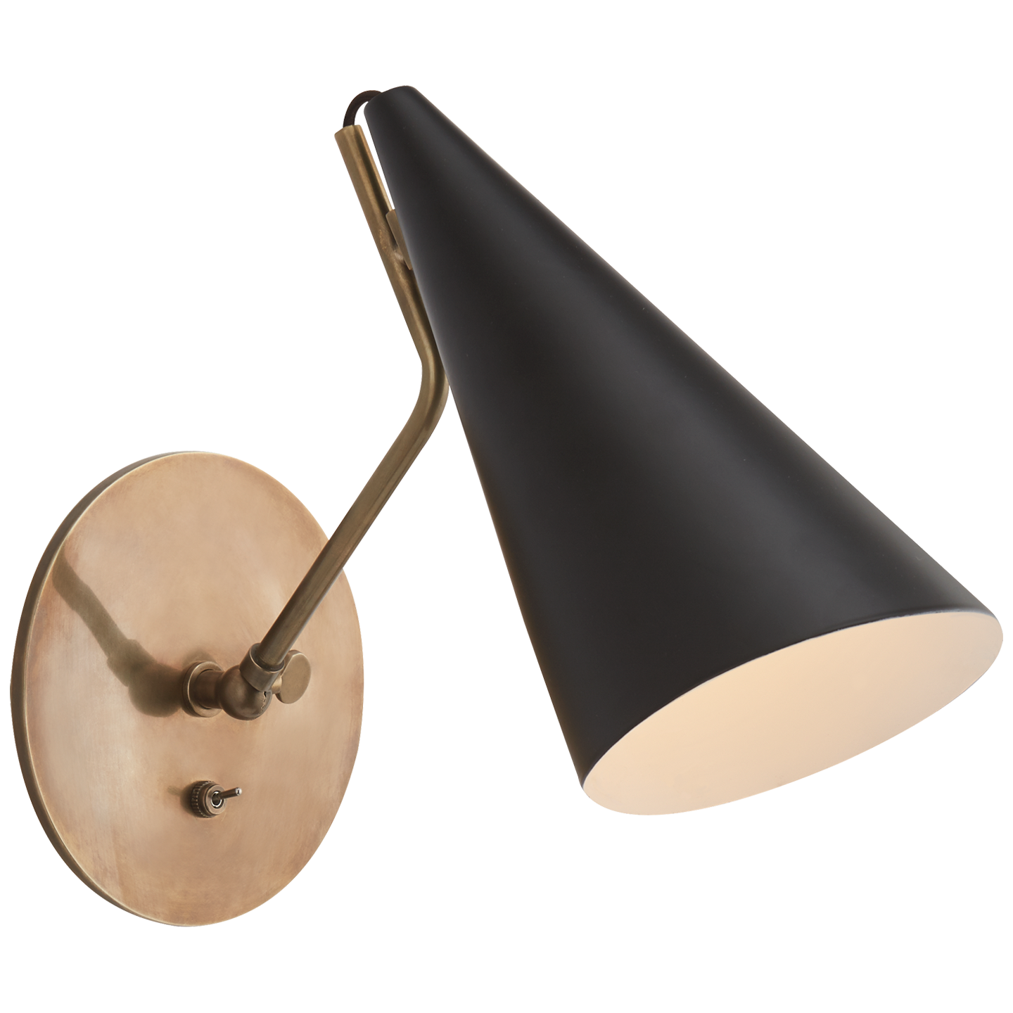 Clemente Wall Light in Hand-Rubbed Antique Brass with Black