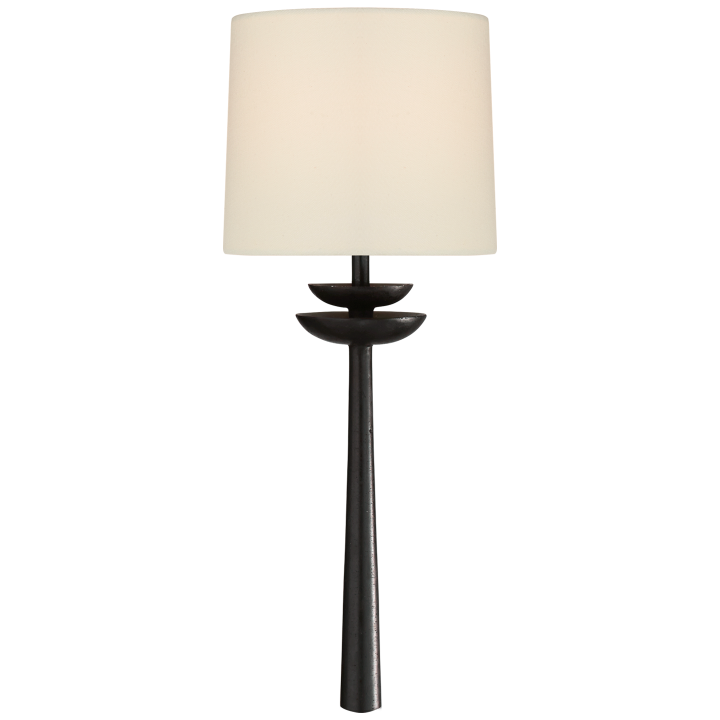 Beaumont Medium Tail Sconce in Aged Iron with Linen Shade