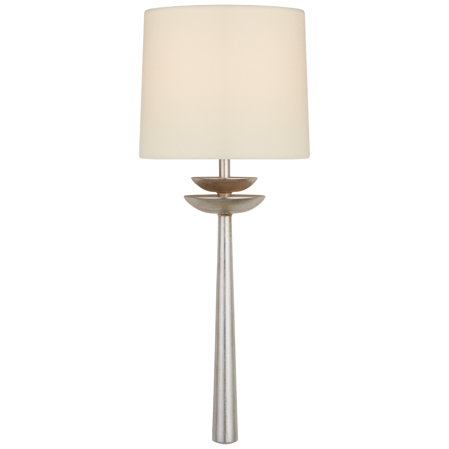 Beaumont Medium Tail Sconce in Burnished Silver Leaf with Linen Shade