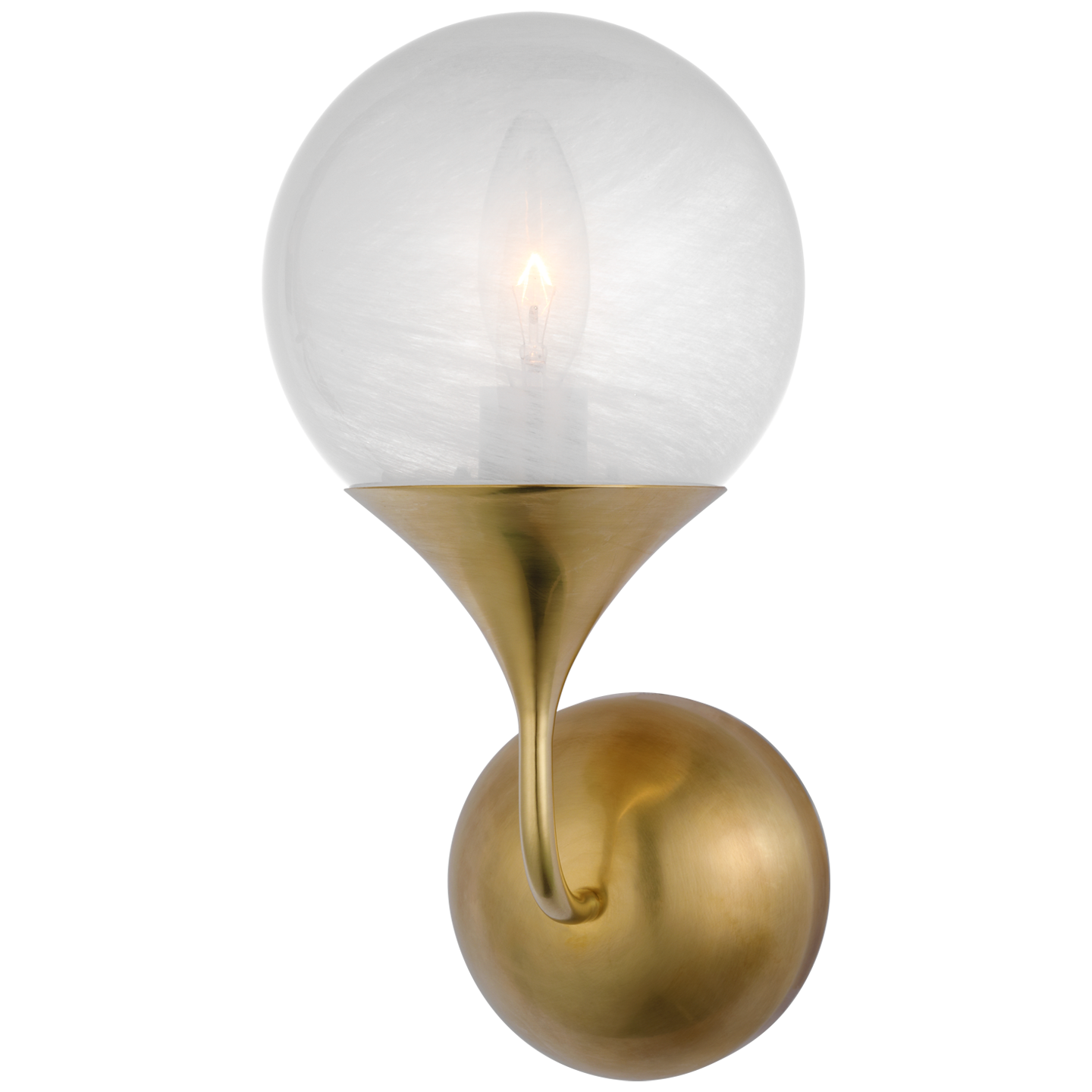 Cristol Small Single Sconce in Hand-Rubbed Antique Brass with White Glass