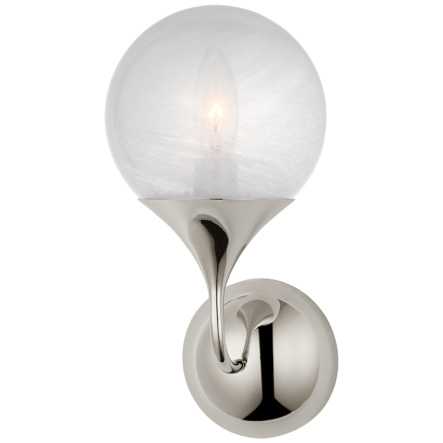 Cristol Small Single Sconce in Polished Nickel with White Glass