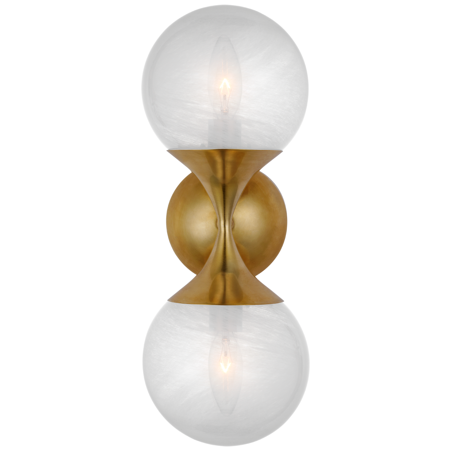 Cristol Small Double Sconce in Hand-Rubbed Antique Brass with White Glass
