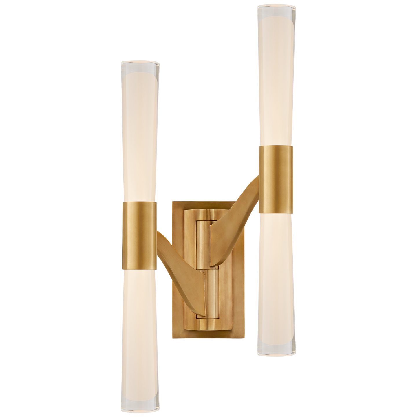 Brenta Large Double Articulating Sconce in Hand-Rubbed Antique Brass with White Glass