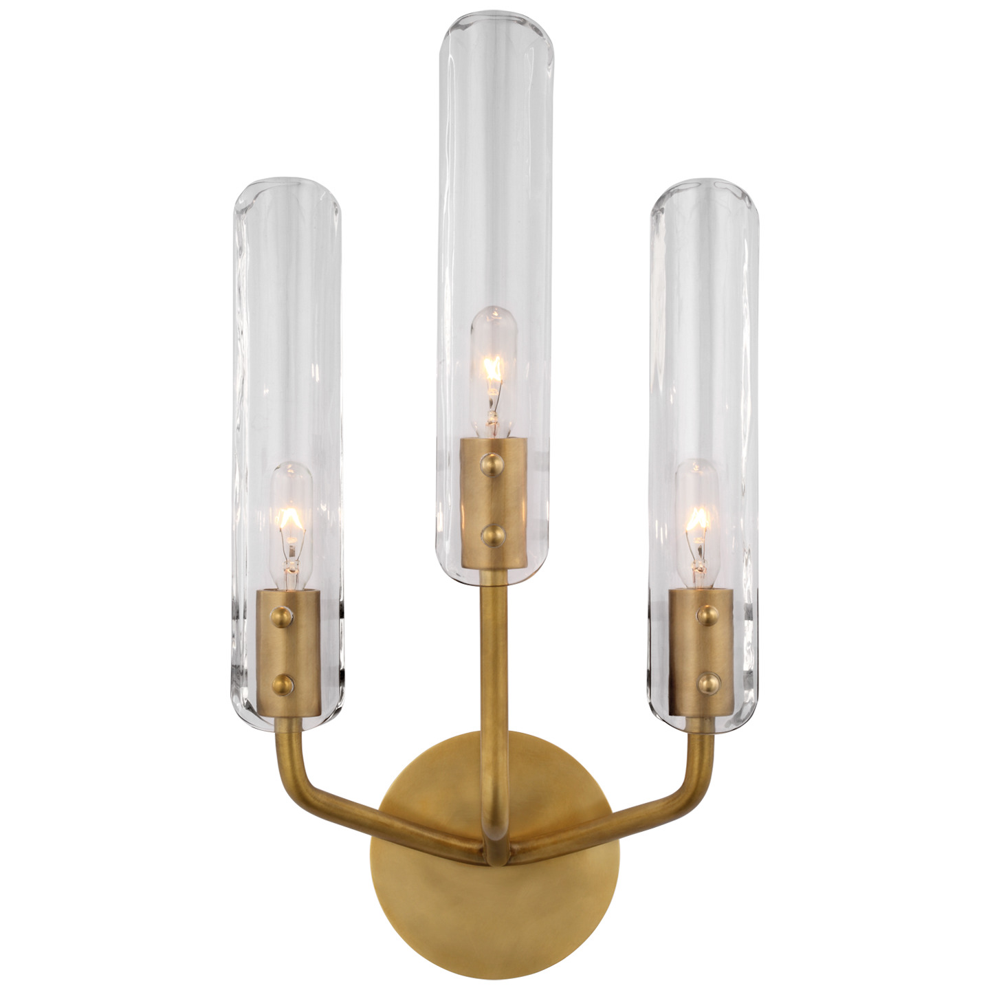 Casoria 17" Triple Sconce in Hand-Rubbed Antique Brass with Clear Glass