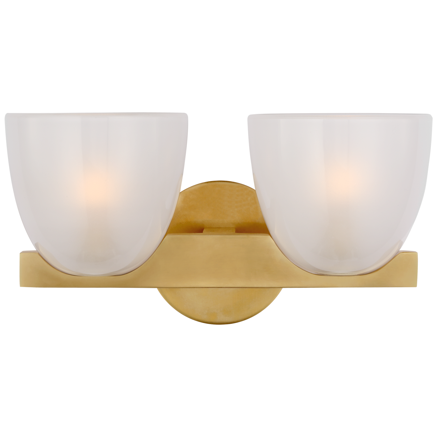 Carola Double Sconce in Hand-Rubbed Antique Brass with Frosted Glass