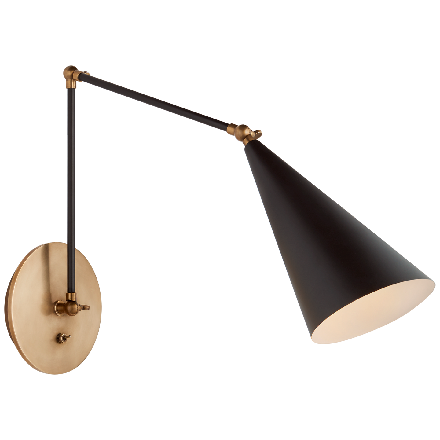 Clemente Double Arm Library Sconce in Black and Hand-Rubbed Antique Brass