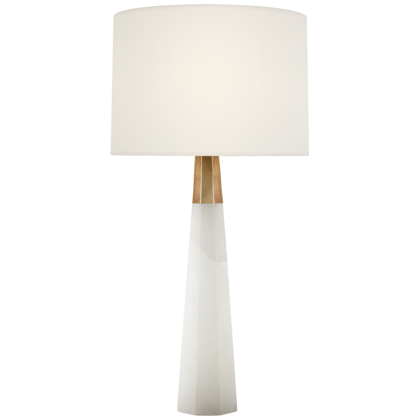 Olsen Table Lamp in Alabaster and Hand-Rubbed Antique Brass with Linen Shade