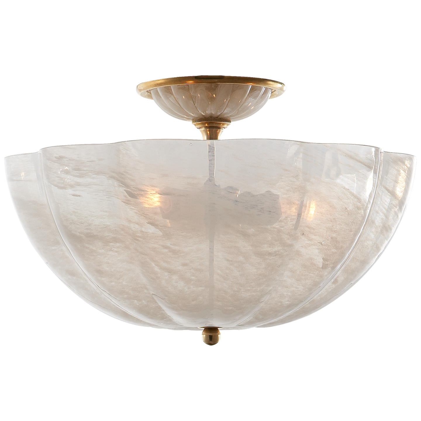 Rosehill Semi-Flush in Hand-Rubbed Antique Brass with White Strie Glass