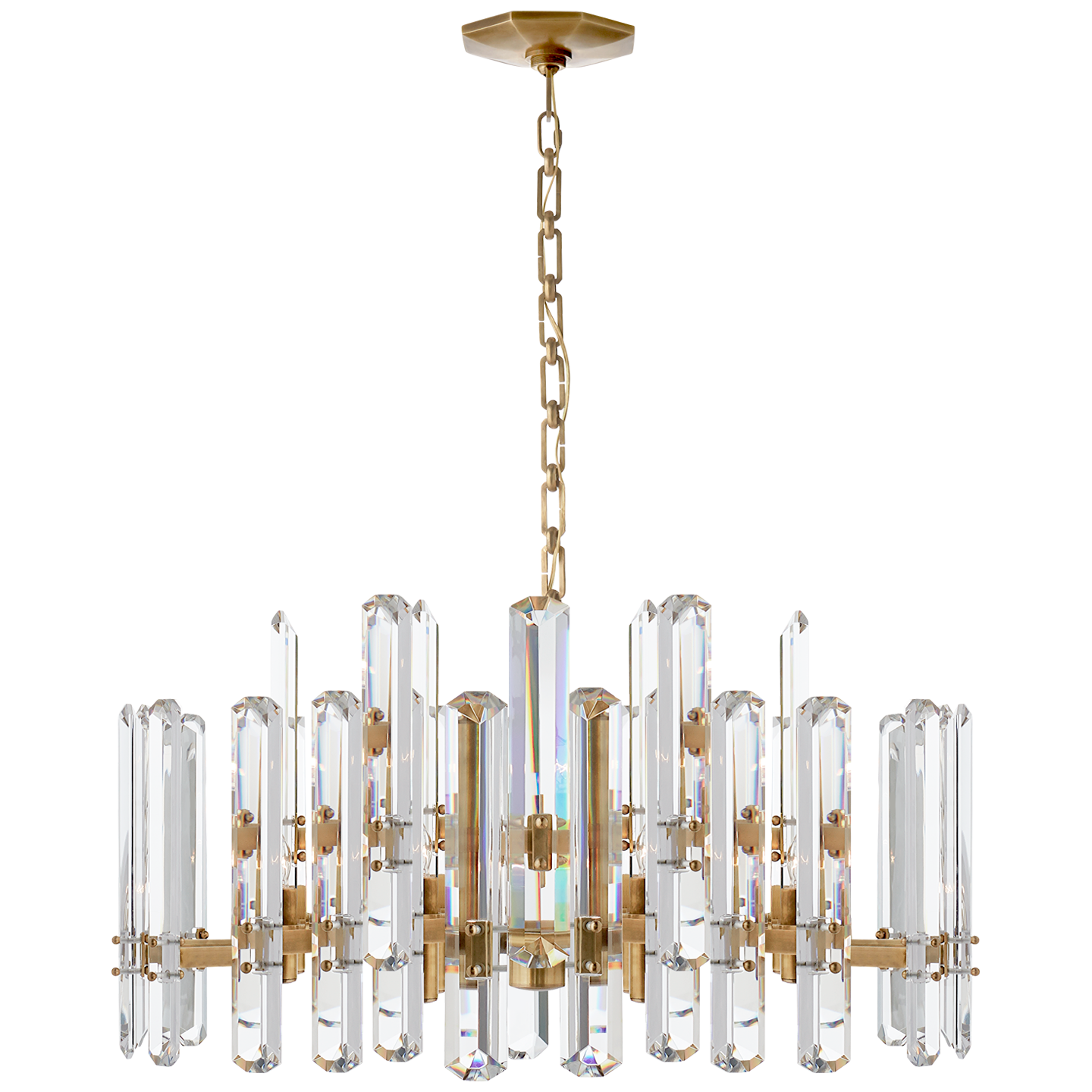 Bonnington Large Chandelier in Hand-Rubbed Antique Brass with Crystal