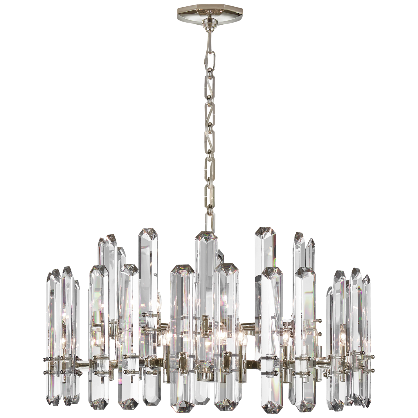 Bonnington Large Chandelier in Polished Nickel with Crystal