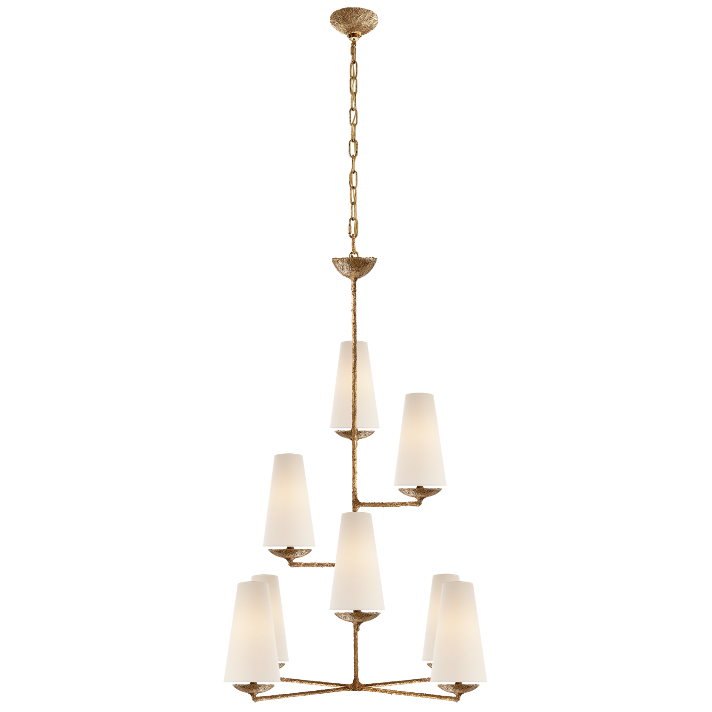 Fontaine Vertical Chandelier in Gilded Plaster with Linen Shades