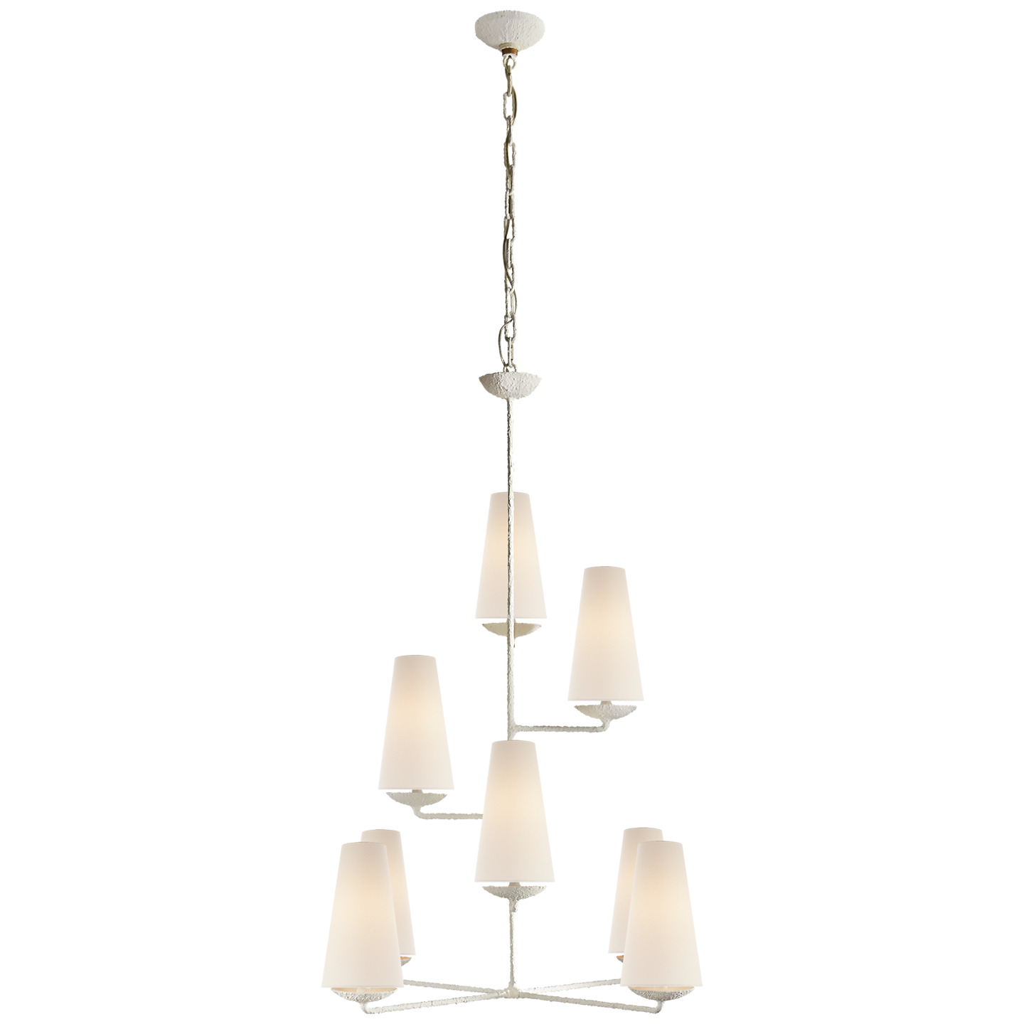Fontaine Vertical Chandelier in Plaster with Linen Shades