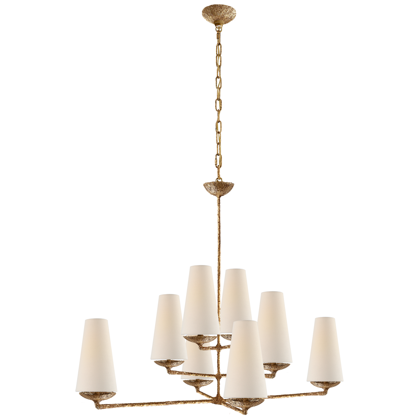Fontaine Large Offset Chandelier in Gilded Plaster with Linen Shades