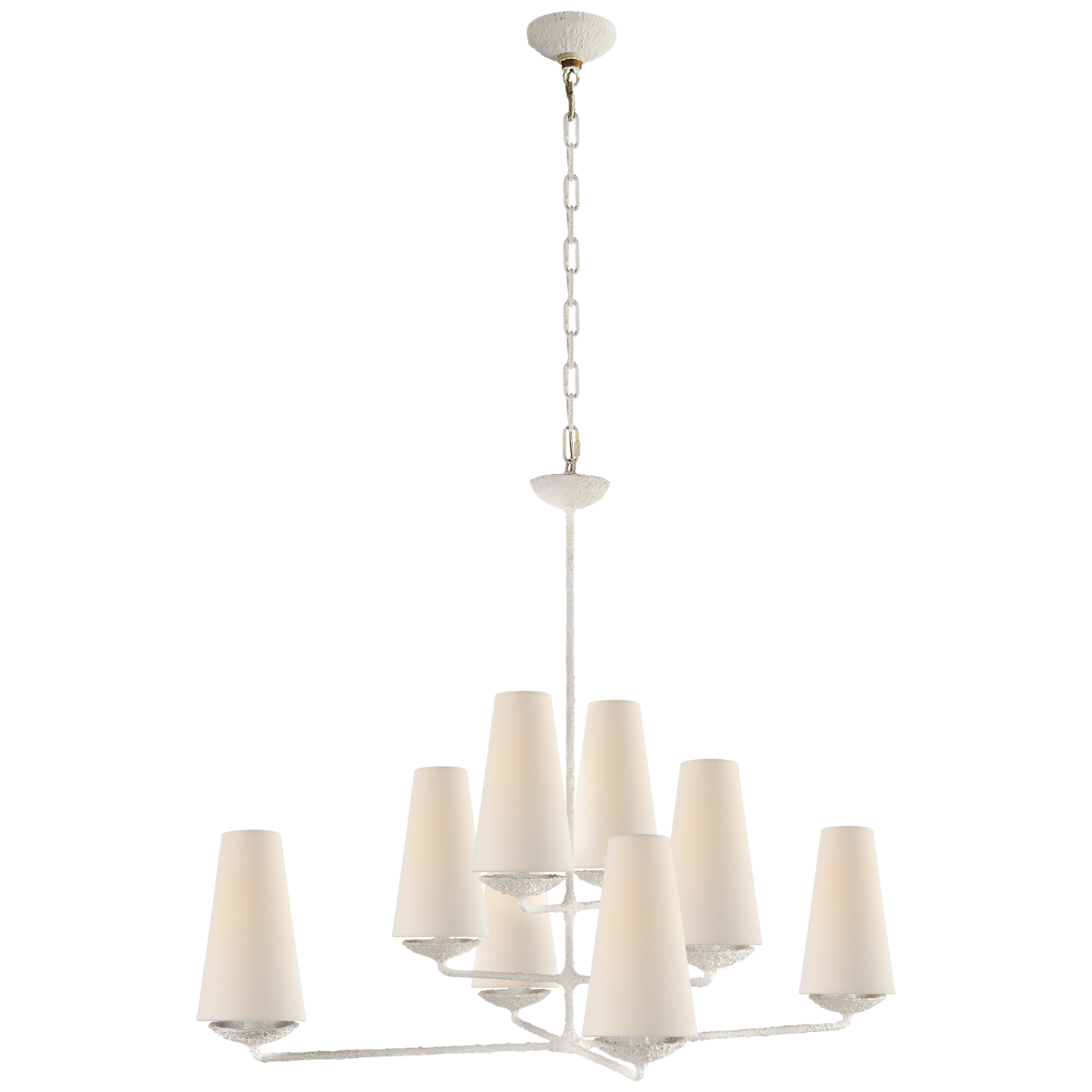 Fontaine Large Offset Chandelier in Plaster White with Linen Shades