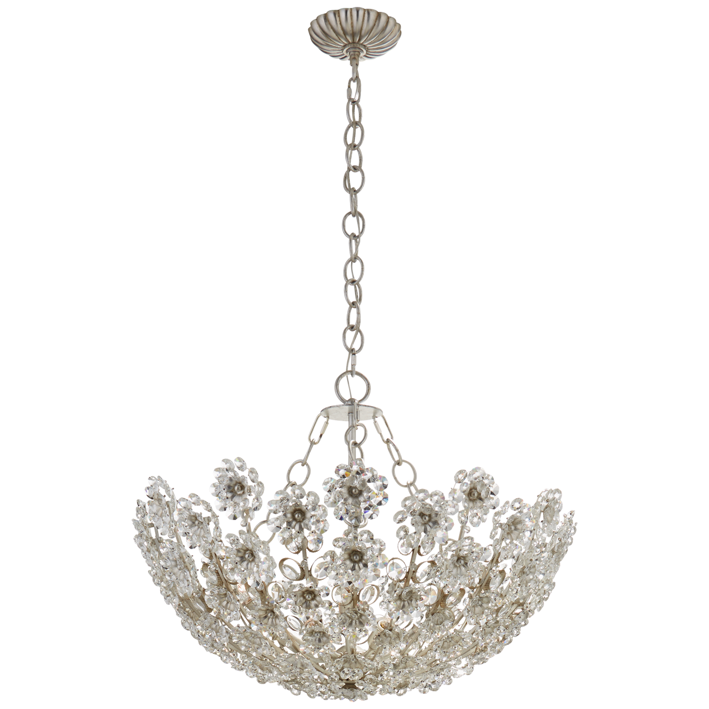 Claret Short Chandelier in Burnished Silver Leaf with Crystal