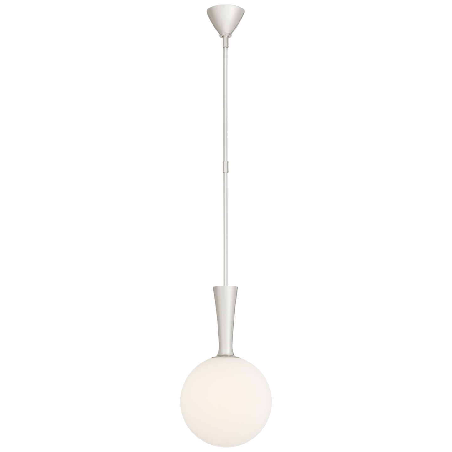 Sesia Small Globe Pendant in Polished Nickel with White Glass
