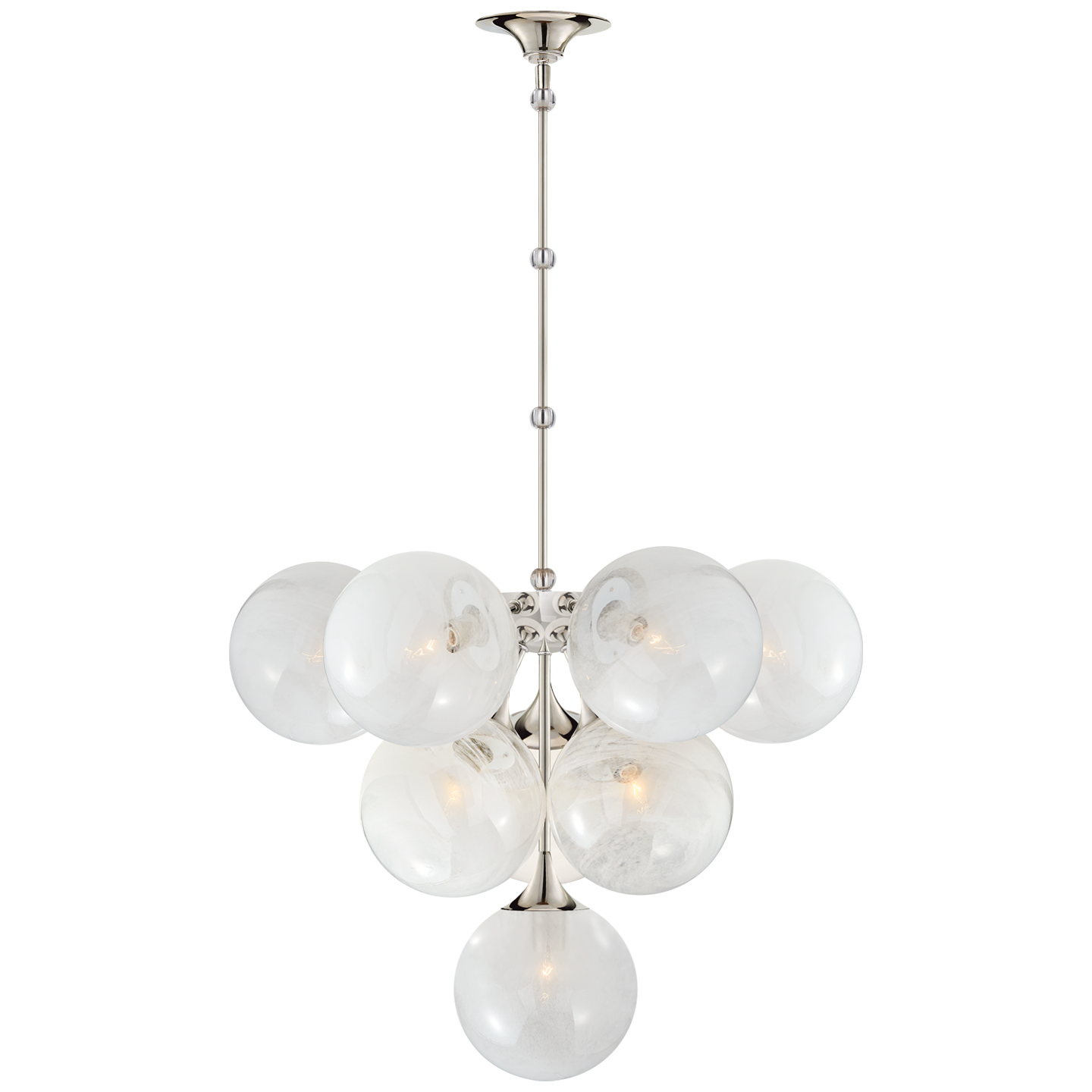 Cristol Tiered Chandelier in Polished Nickel with White Strie Glass
