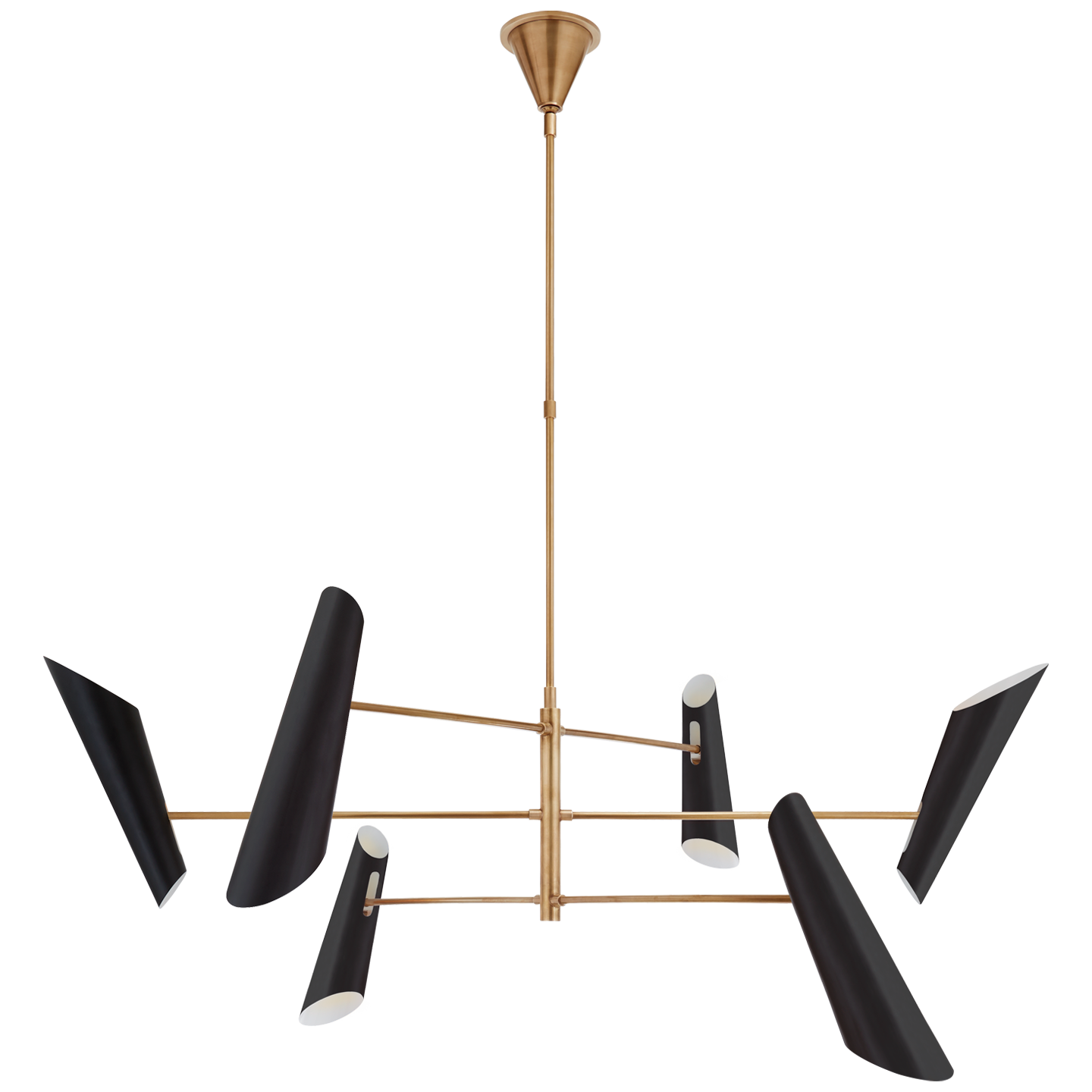 Franca Large Pivoting Chandelier in Hand-Rubbed Antique Brass with Black Shades