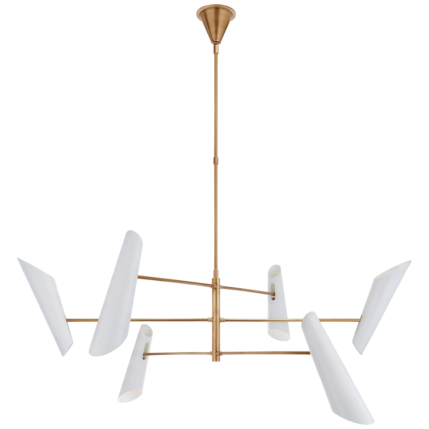 Franca Large Pivoting Chandelier in Hand-Rubbed Antique Brass with White Shades