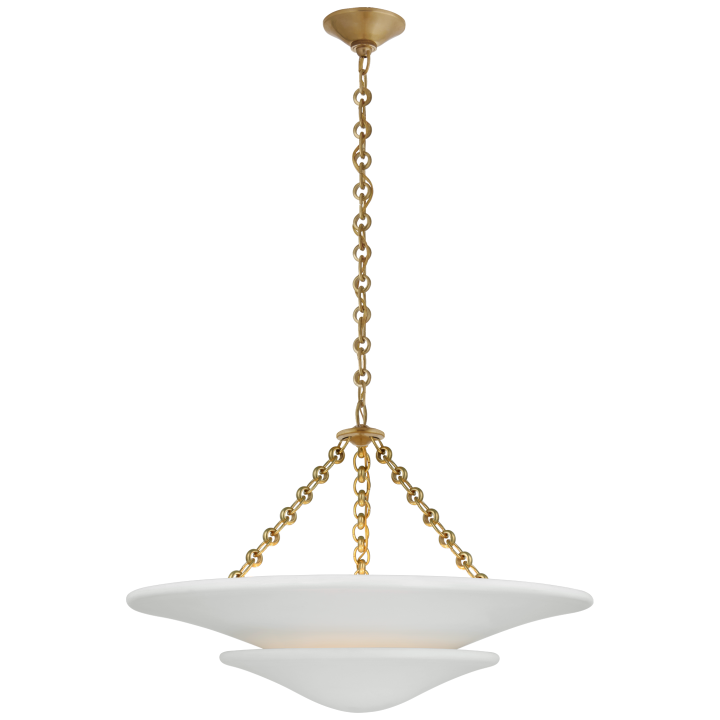 Mollino Medium Tiered Chandelier in Hand-Rubbed Antique Brass with Plaster White Shade