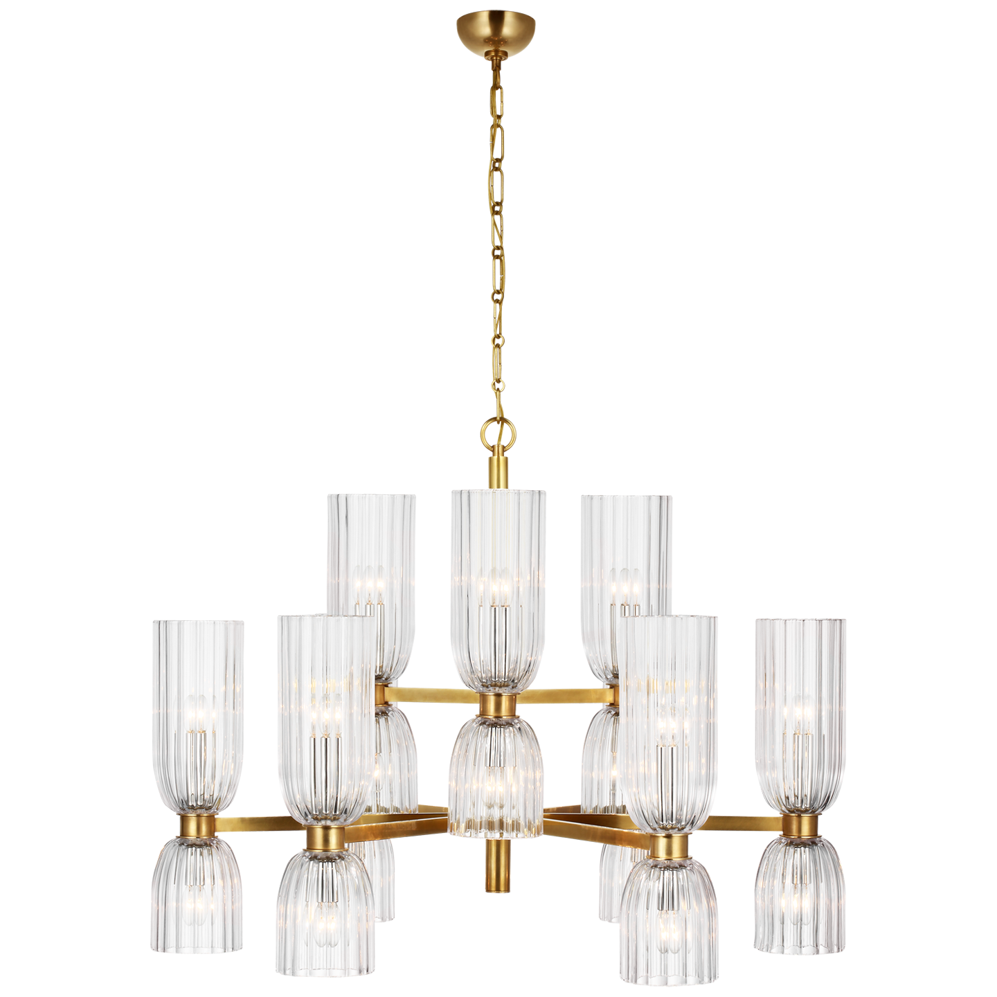 Asalea Medium Two-Tier Chandelier in Hand-Rubbed Antique Brass with Clear Glass