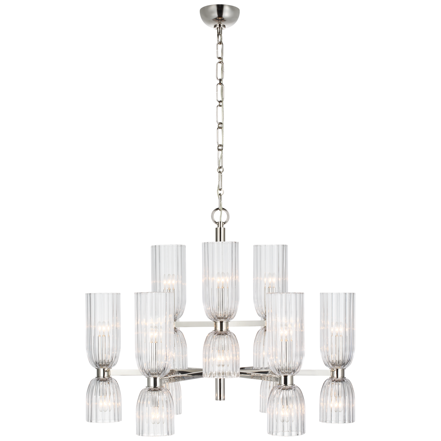 Asalea Medium Two-Tier Chandelier in Polished Nickel with Clear Glass