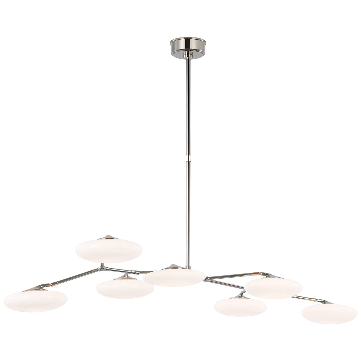 Brindille XL Articulating Linear Chandelier in Polished Nickel with White Glass